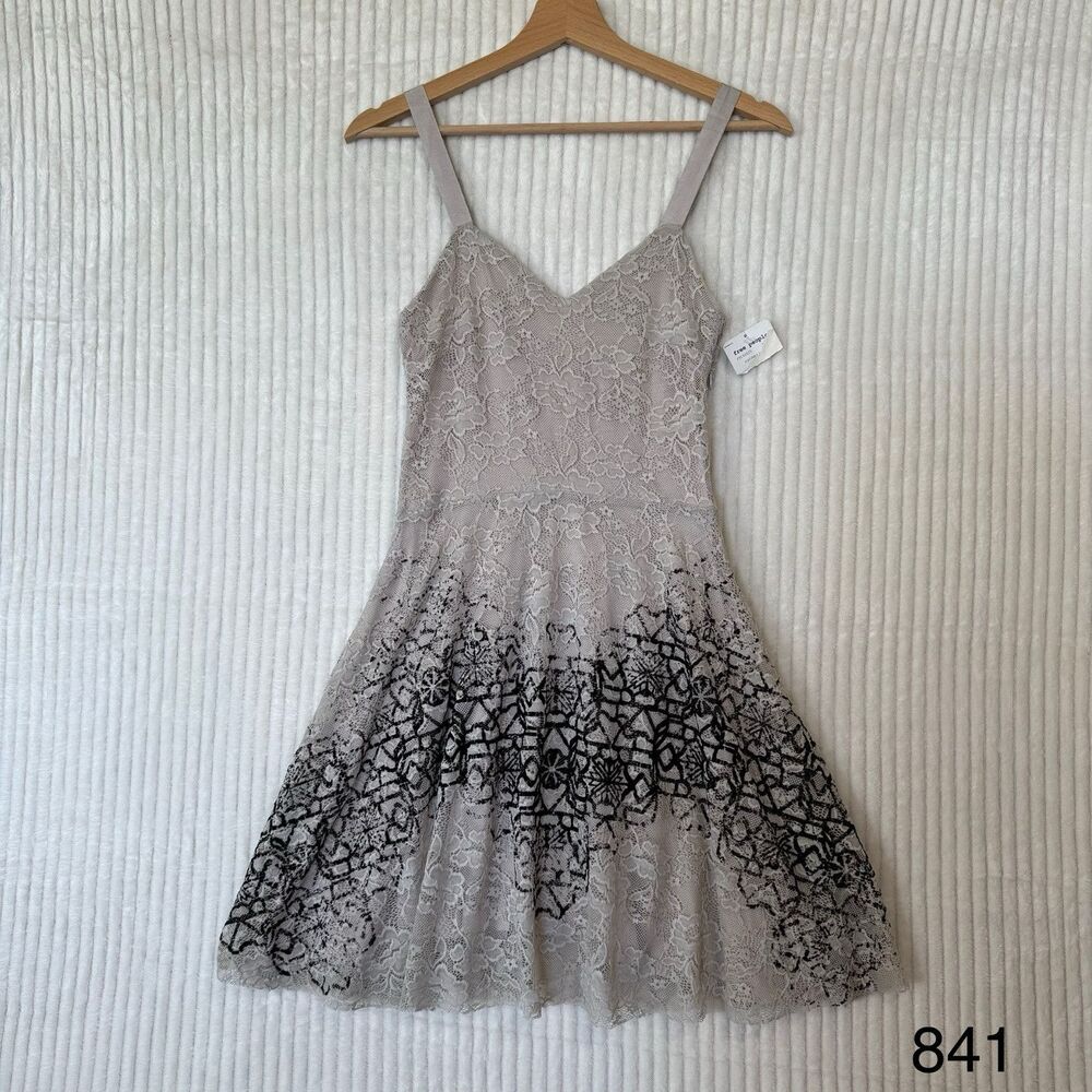 FREE PEOPLE OATMEAL/ BLACK LACE DRESS SIZE XS New With Tags